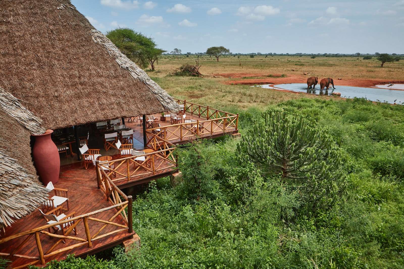 Safari lodge overlooking wildlife in Kenya